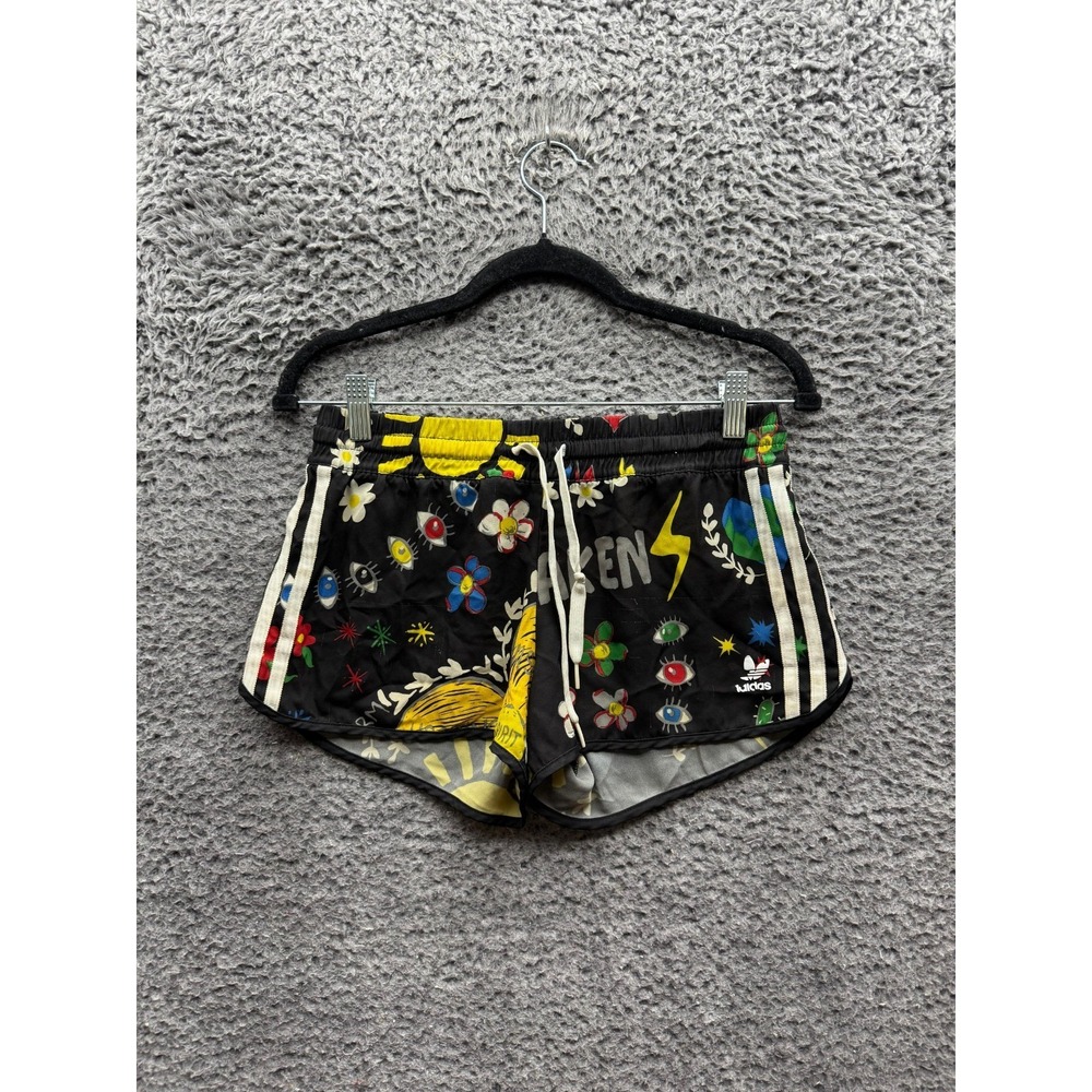 Adidas Pharrell Williams Artist Graphic Drawstring Shorts Black Womens Size XS